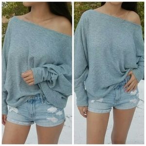 Sky Blue Off-Shoulder Knit Top